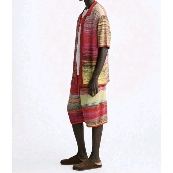 Zara Men's Short Sleeve Button Front Knit Sweater Multicolor Size L NWOT - Picture 12 of 13